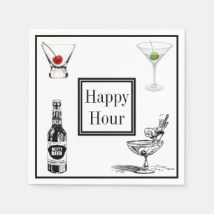 Happy Hour Beer Martini Cocktails Party Serviette