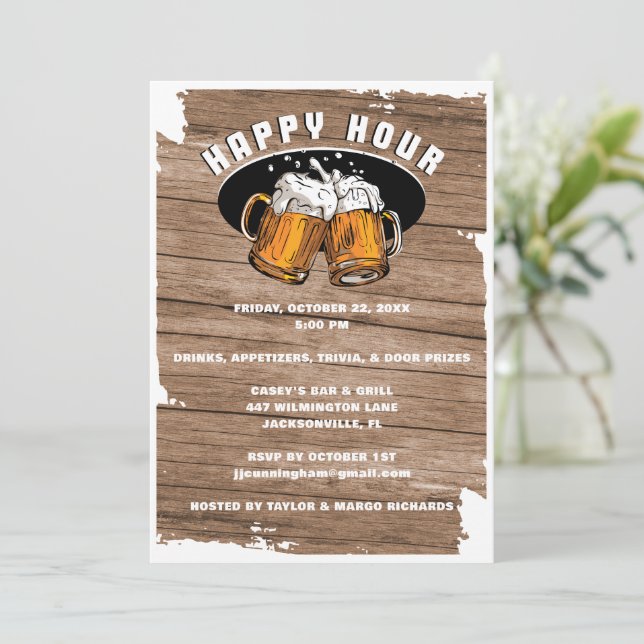 Happy Hour Beer Tasse Einladung (Stehend Vorderseite)