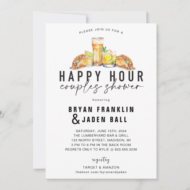 Happy Hour Couples Dusche Polterabend laden Einladung (Vorderseite)