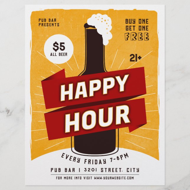 Happy Hour Drink Bier Ad Bar Flyer (Vorne)