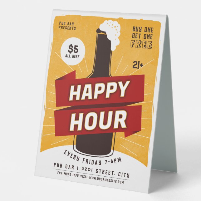 Happy Hour Drink Bier Ad Bar Tischaufsteller (Vorderseite)