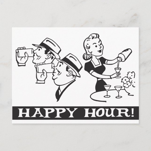 Happy Hour invitation avec drôle rétro (Devant)