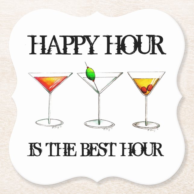 Happy Hour ist der beste Stunden-Drink-Cocktail Untersetzer (Vorderseite)