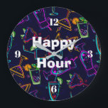 Happy Hour Neon Cocktails Große Wanduhr<br><div class="desc">Diese neonische Cocktails mit dem Thema Happy Hour an der Wand sind ein tolles Geschenk. Spaß für Ihre Zuhause Bar,  die menschliche Höhle oder das Bonuszimmer.</div>