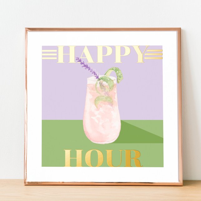 Happy Hour Retro Pink Cocktail Watercolor Foliendrucke (Von Creator hochgeladen)