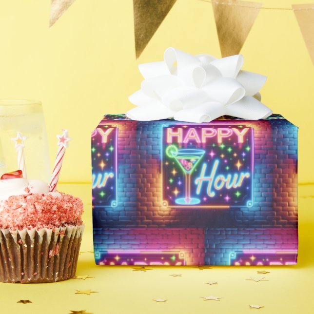 Happy Hour Sign On Rainbow Brick Geschenkpapier (Geburtstagsparty)