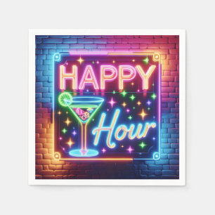 Happy Hour Sign On Rainbow Brick Serviette