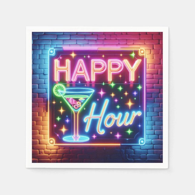 Happy Hour Sign On Rainbow Brick Serviette (Vorderseite)