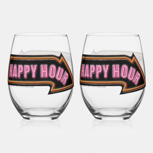Happy Hour Stemless Wine Glasses Weinglas Ohne Stiel (Vorderseite)