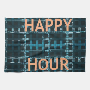 Happy Hour Text Blau Vektor Kunst Druck Geschirrtuch