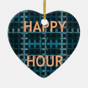 Happy Hour Text Blau Vektor Kunst Druck Keramikornament
