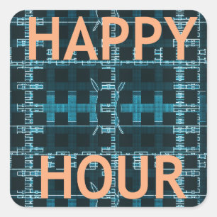 Happy Hour Text Blau Vektor Kunst Druck Quadratischer Aufkleber