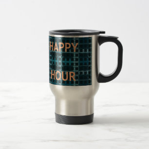 Happy Hour Text Blau Vektor Kunst Druck Reisebecher