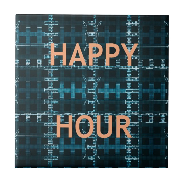 Happy Hour Text Blue Vector Art Print Fliese (Vorderseite)