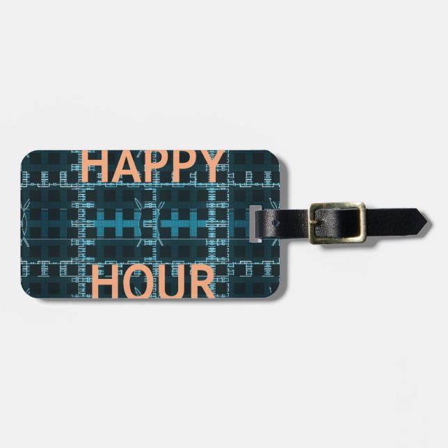 Happy Hour Text Blue Vector Art Print Gepäckanhänger (Vorderseite horizontal)