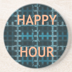 Happy Hour Text Blue Vector Art Print Getränkeuntersetzer