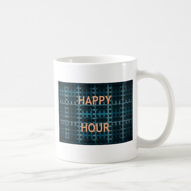 Happy Hour Text Blue Vector Art Print Kaffeetasse (Rechts)