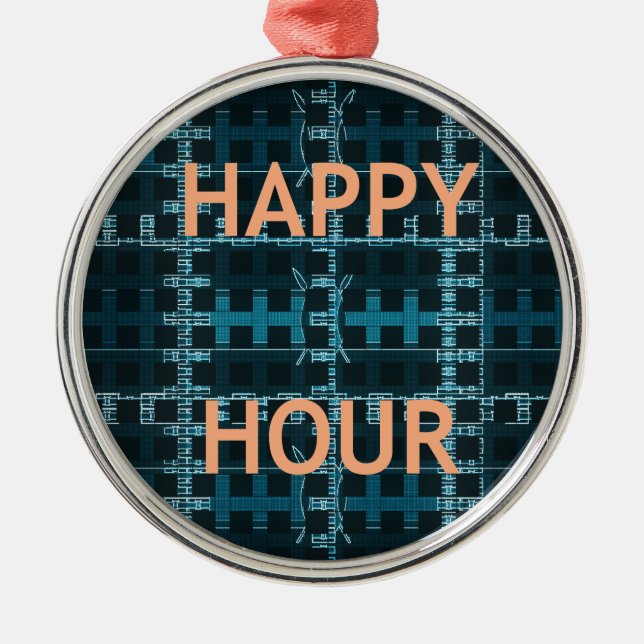 Happy Hour Text Blue Vector Art Print Ornament Aus Metall (Vorne)