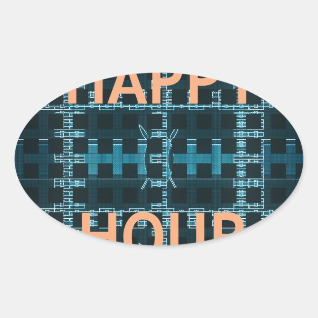 Happy Hour Text Blue Vector Art Print Ovaler Aufkleber (Vorderseite)