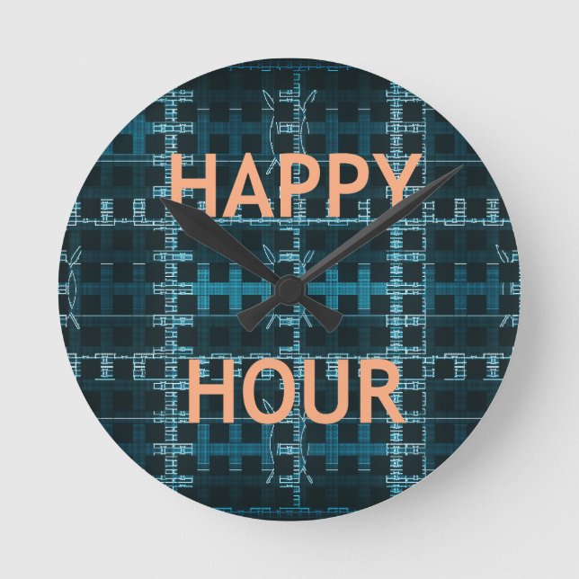 Happy Hour Text Blue Vector Art Print Runde Wanduhr (Vorderseite)