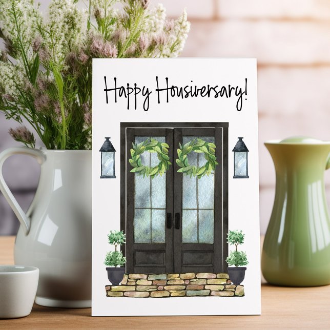 Happy Housiversary Front Door Zuhause Jubiläum Karte (One year home anniversary card for your real estate clients.)