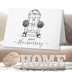 Happy Housiversary Karte, Skizze Tür Illustration Karte