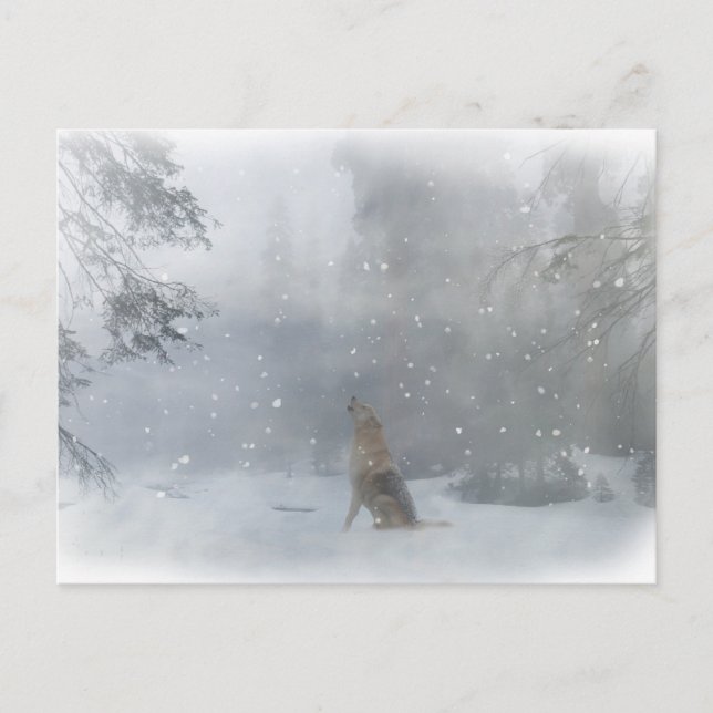 Happy "Howl" idays Wolf im Schneeballpostkarten Postkarte (Vorderseite)