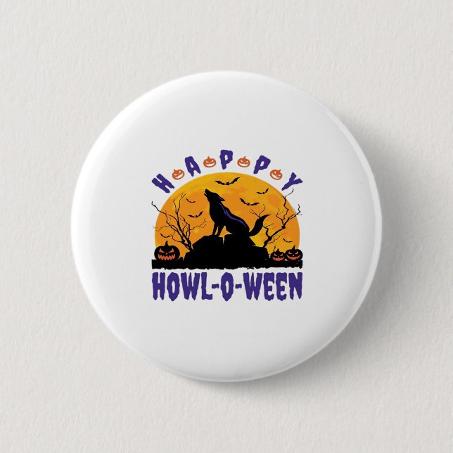 Happy Howl O Ween Howling Halloween Dog Essential  Button (Vorderseite)