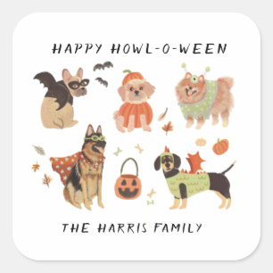 Happy Howl-o-ween Hunde Halloween Food Labe Quadratischer Aufkleber