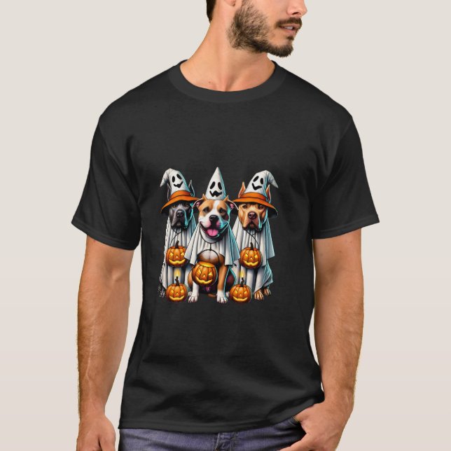 Happy Howl o ween Pitbull Dog Pumpkin Gh T-Shirt (Vorderseite)