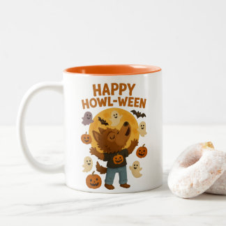 Happy Howl-ween Niedlicher Werwolf Halloween Zweifarbige Tasse