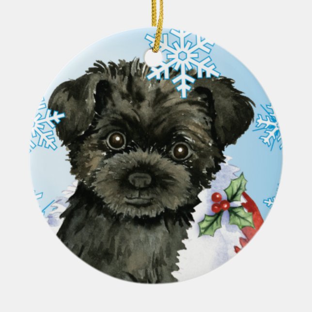 Happy Howliday Affenpinscher Keramikornament (Vorne)