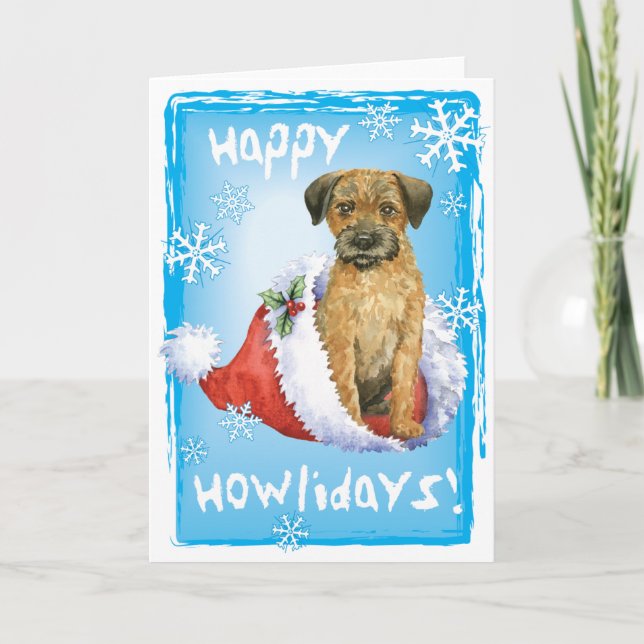 Happy Howliday Border Terrier Feiertagskarte (Vorderseite)