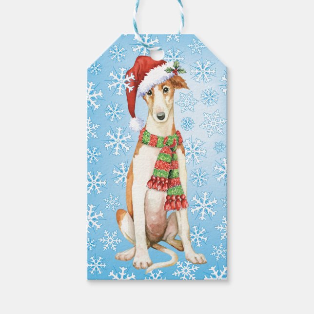 Happy Howliday Borzoi Geschenkanhänger (Vorderseite)