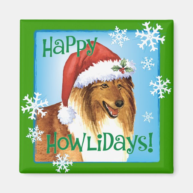 Happy Howliday Collie Magnet (Vorne)