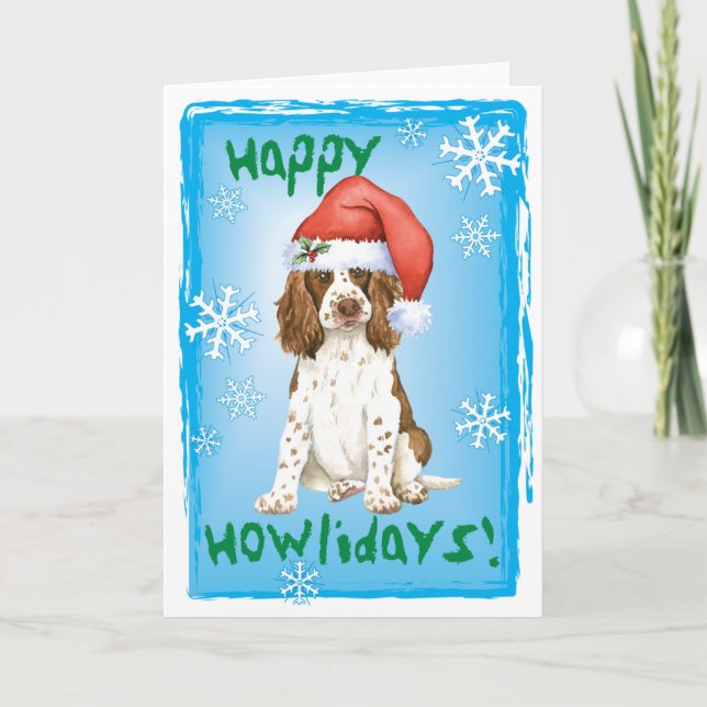 Happy Howliday English Springer Spaniel Feiertagskarte (Vorderseite)