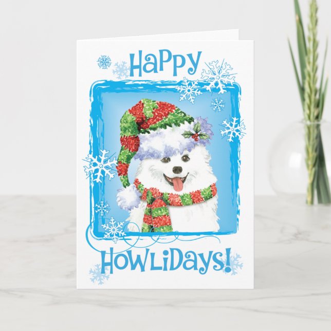 Happy Howliday Eskimo Dog Feiertagskarte (Vorderseite)