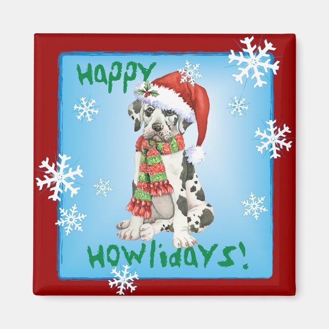 Happy Howliday Great Dane Magnet (Vorne)