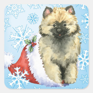 Happy Howliday Keeshond Quadratischer Aufkleber