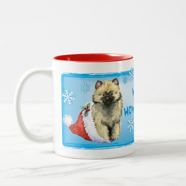 Happy Howliday Keeshond Zweifarbige Tasse (Links)