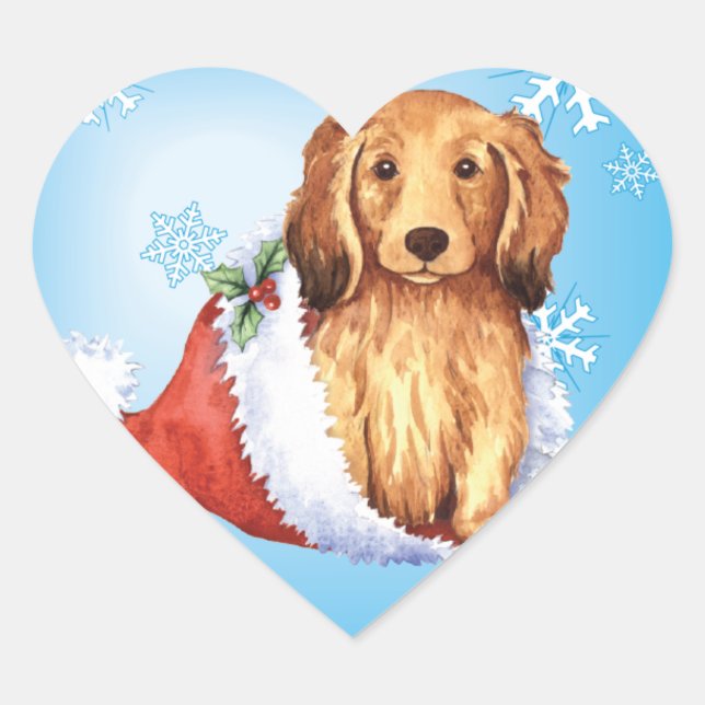 Happy Howliday Langhaarige Dackel Herz-Aufkleber (Vorderseite)
