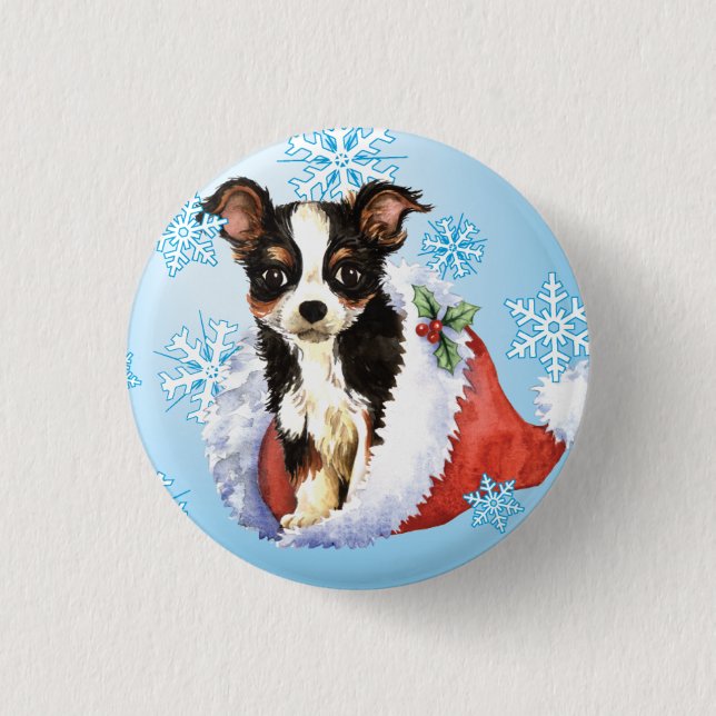 Happy Howliday Long Coat Chihuahua Button (Vorderseite)