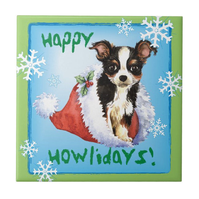 Happy Howliday Long Coat Chihuahua Fliese (Vorderseite)