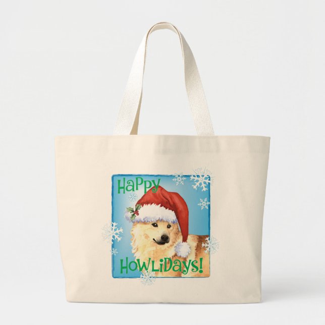Happy Howliday Norwegian Buhund Jumbo Stoffbeutel (Vorne)