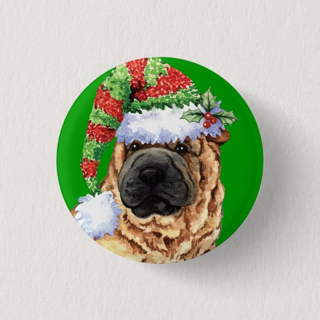 Happy Howliday Shar-Pei Button (Vorderseite)