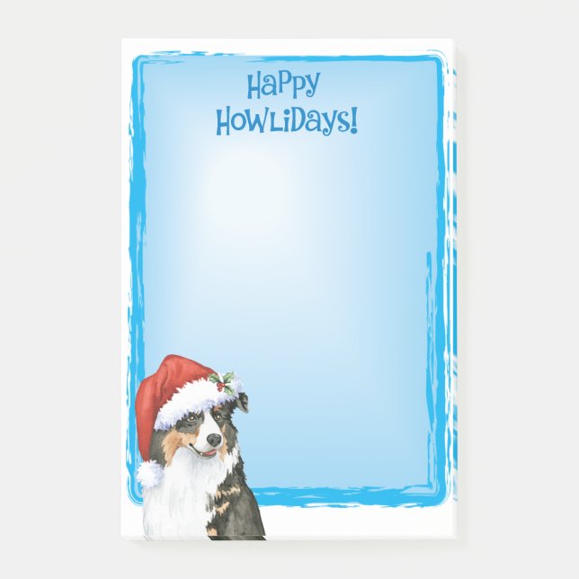 Happy Howlidays Australian Shepherd Post-it Klebezettel (Vorderseite)
