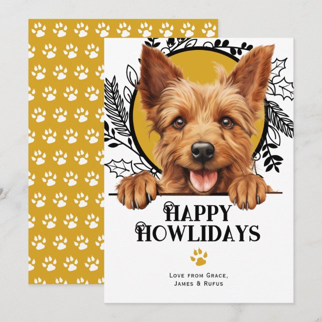 Happy Howlidays Australian Terrier Dog Feiertagskarte (Vorne/Hinten)
