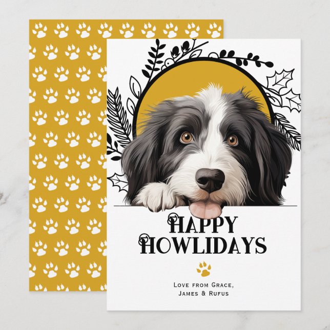 Happy Howlidays Bartded Collie Dog Weihnachten (Vorne/Hinten)