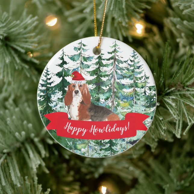 Happy Howlidays Basset Hound Hund Weihnachten Orna Keramik Ornament (Baum)