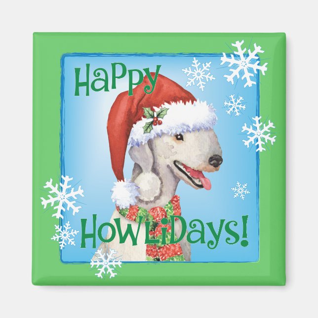 Happy Howlidays Bedlington Terrler Magnet (Vorne)